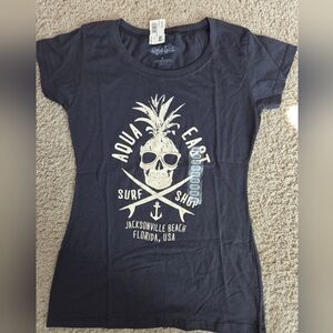 Aqua East Graphic Tee with Skull and Pineapple